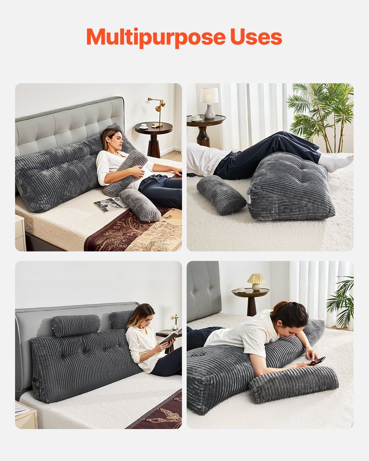 Headboard Pillow, King Size Wedge Headboard Pillow with 2 Side Pockets and 2 Headrests, Bed Wedge Pillow with V952-CTBZKINGCCHS803KE001V0