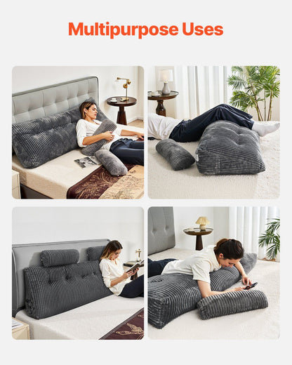 Headboard Pillow, King Size Wedge Headboard Pillow with 2 Side Pockets and 2 Headrests, Bed Wedge Pillow with V952-CTBZKINGCCHS803KE001V0
