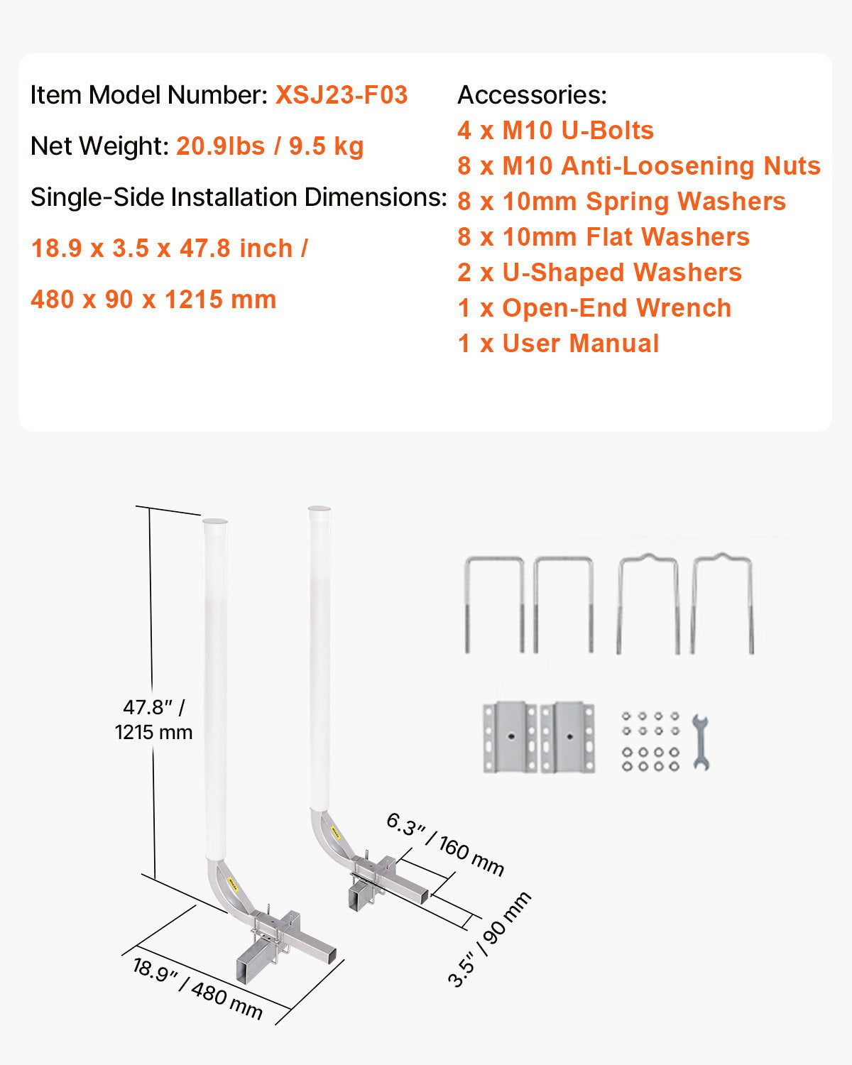 Boat Trailer Guide, 1219.2mm Adjustable Design Trailer Guide Poles, 2PCS High-Hardness Steel Trailer V952-CTCDGDLX48YCKI0L1V0