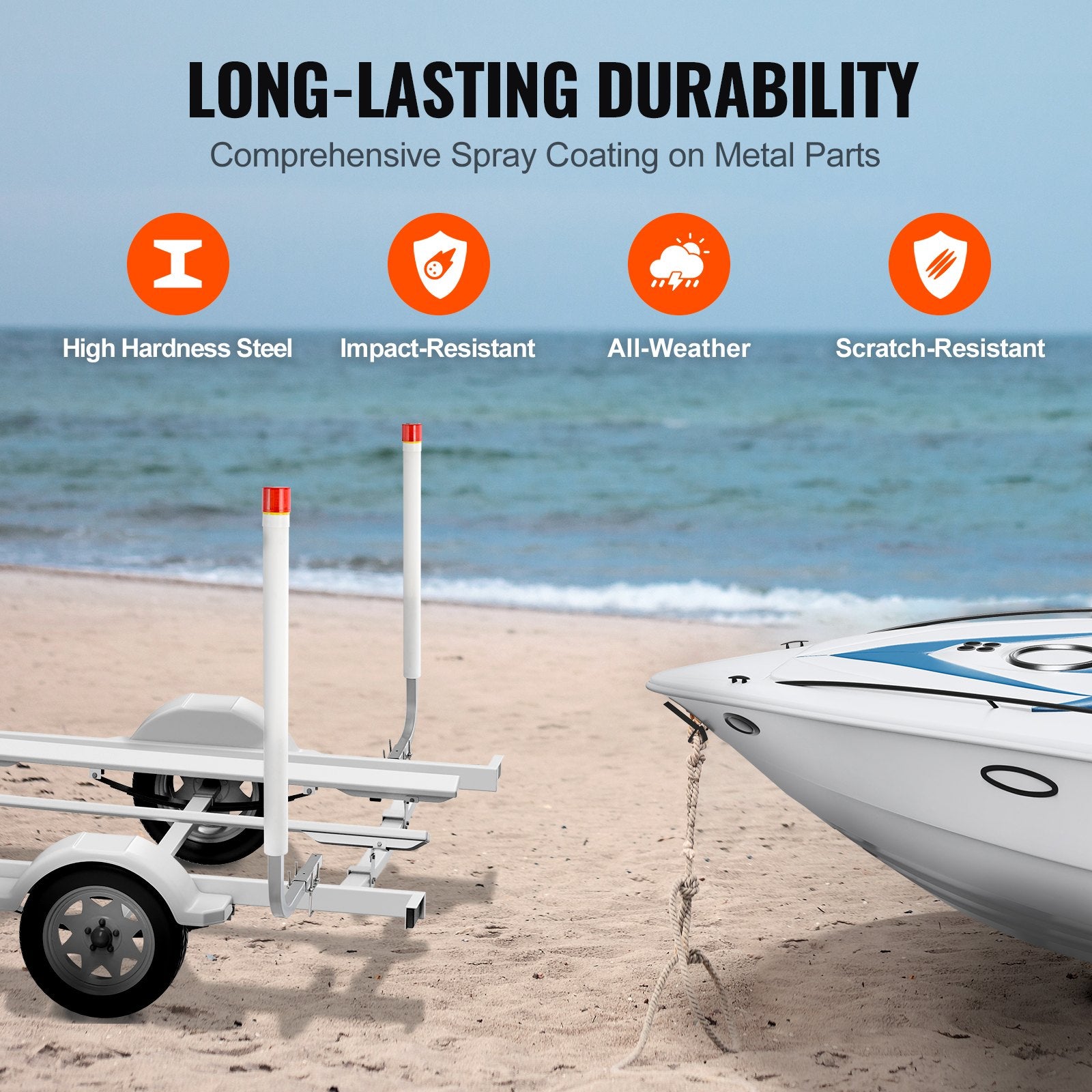 Boat Trailer Guide, 1.57M with LED Light Trailer Guide Poles, 2PCS Rustproof Galvanized Steel Trailer Guide V952-CTCDGDLX60YC6XY06V0