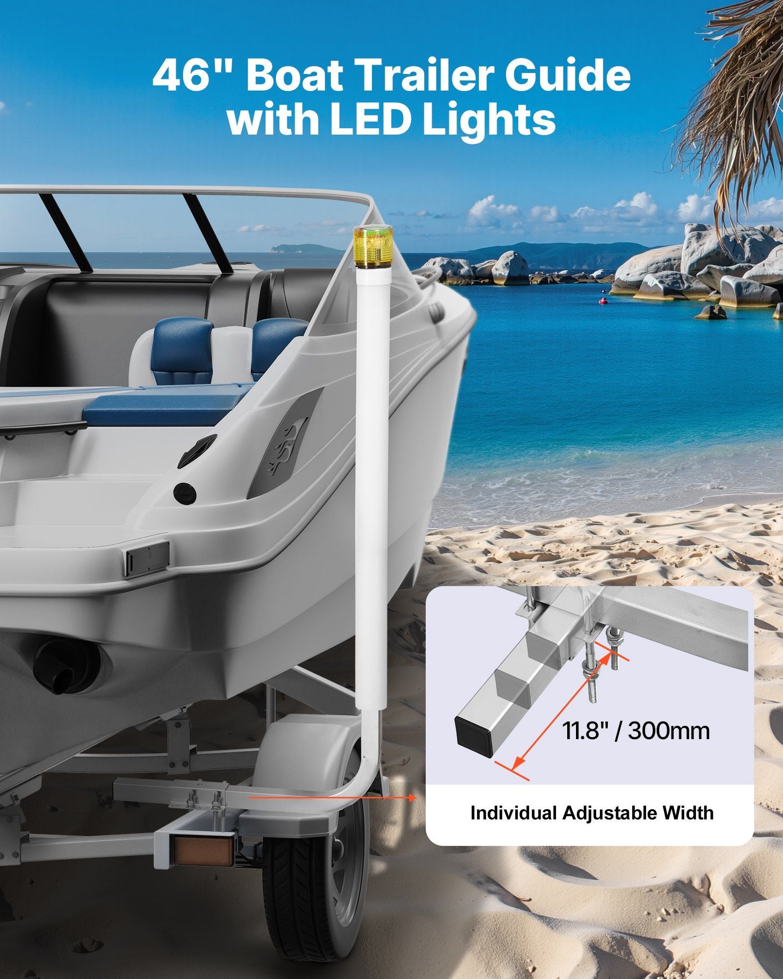Boat Trailer Guide, 1175mm with LED Light Trailer Guide Poles, 2PCS High-Hardness Steel Guide-Ons, Wide V952-CTCDGDLXBS40N0BCN001Y3