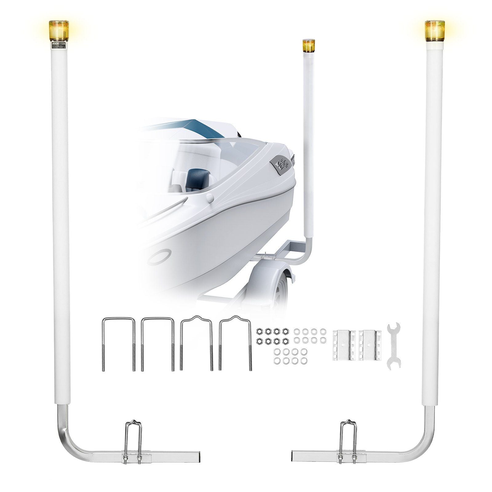 Boat Trailer Guide, 1670mm with LED Light Trailer Guide Poles, 2PCS High-Hardness Steel Guide-Ons, Wide V952-CTCDGDLXBS60WOR5F001Y3