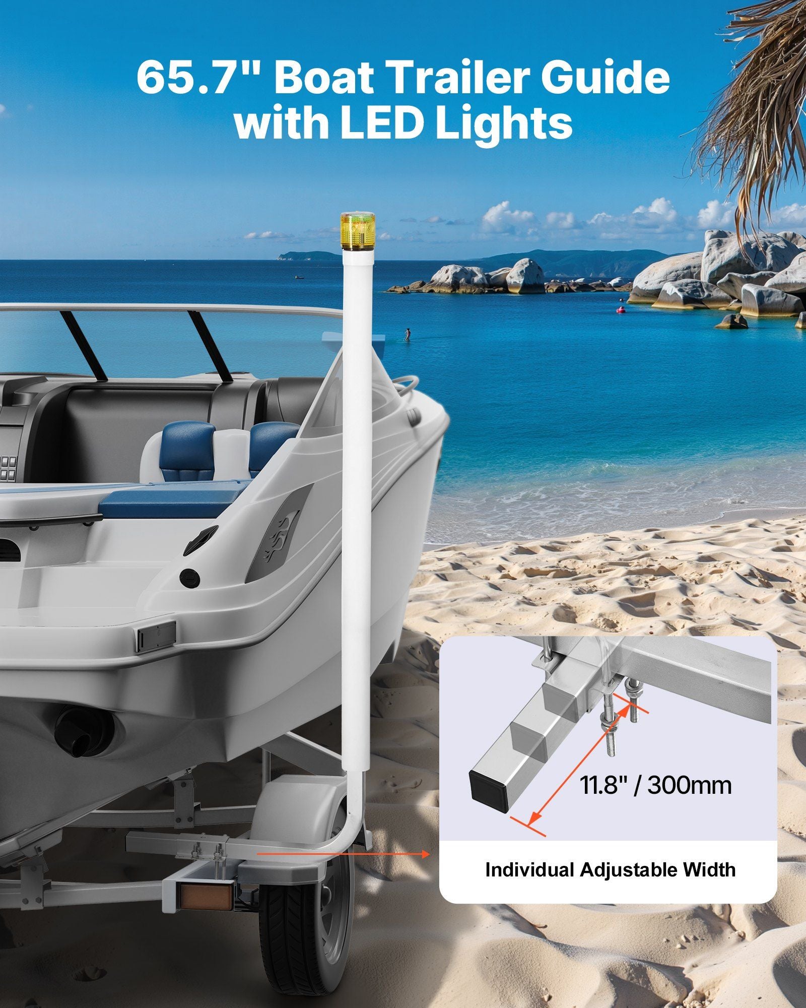 Boat Trailer Guide, 1670mm with LED Light Trailer Guide Poles, 2PCS High-Hardness Steel Guide-Ons, Wide V952-CTCDGDLXBS60WOR5F001Y3