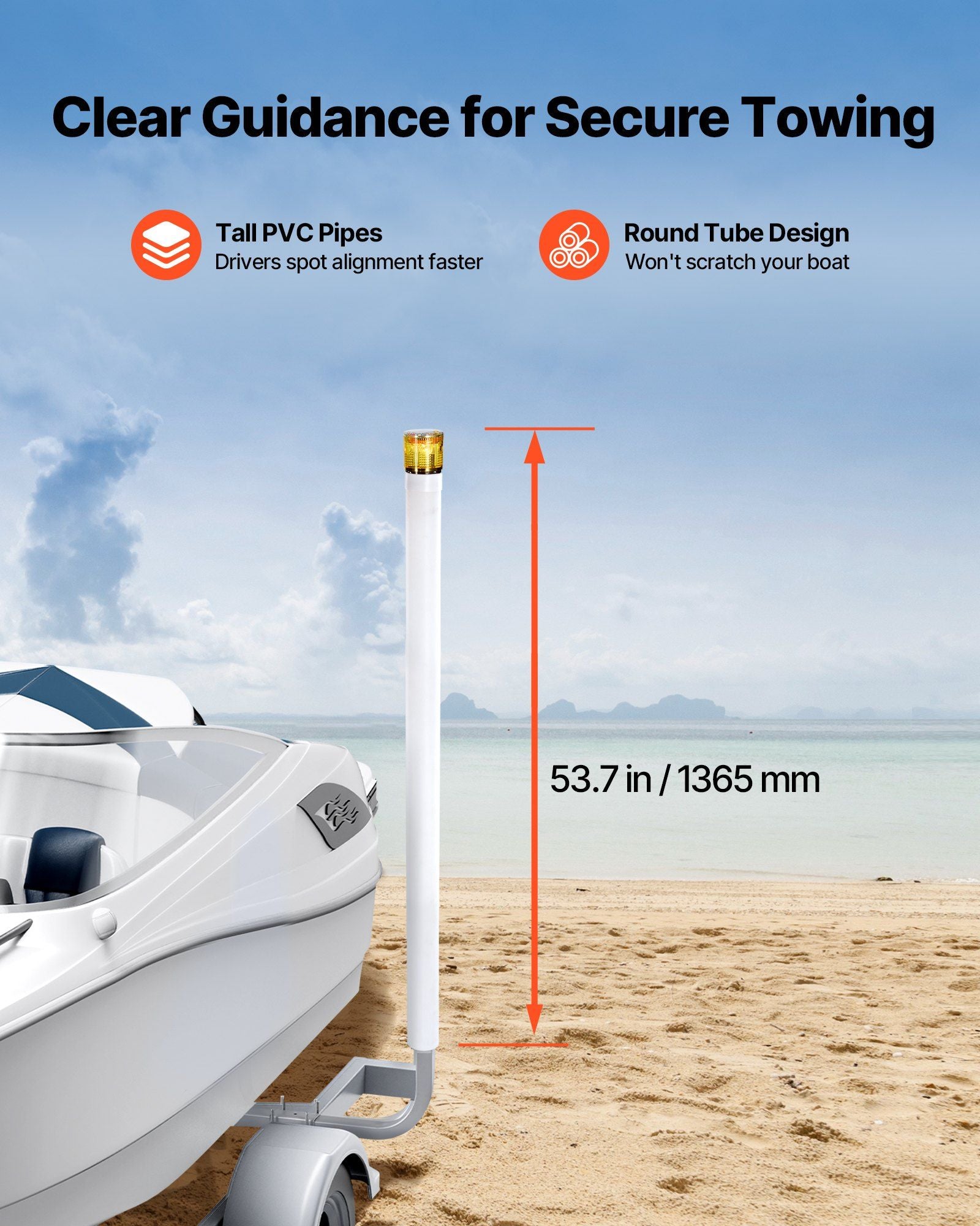 Boat Trailer Guide, 1670mm with LED Light Trailer Guide Poles, 2PCS High-Hardness Steel Guide-Ons, Wide V952-CTCDGDLXBS60WOR5F001Y3