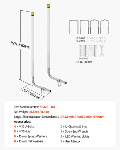 Boat Trailer Guide, 1670mm with LED Light Trailer Guide Poles, 2PCS High-Hardness Steel Guide-Ons, Wide V952-CTCDGDLXBS60WOR5F001Y3