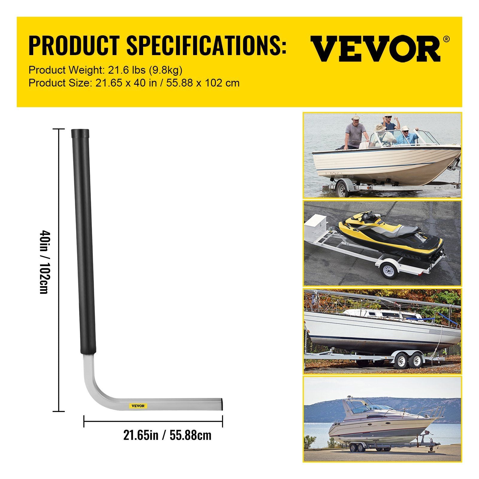 Boat Trailer Guide-ons, 40"", 2PCS Rustproof Galvanized Steel Trailer Guide ons, Trailer Guides with Black V952-CTCDGHYL40PVC20BOV0