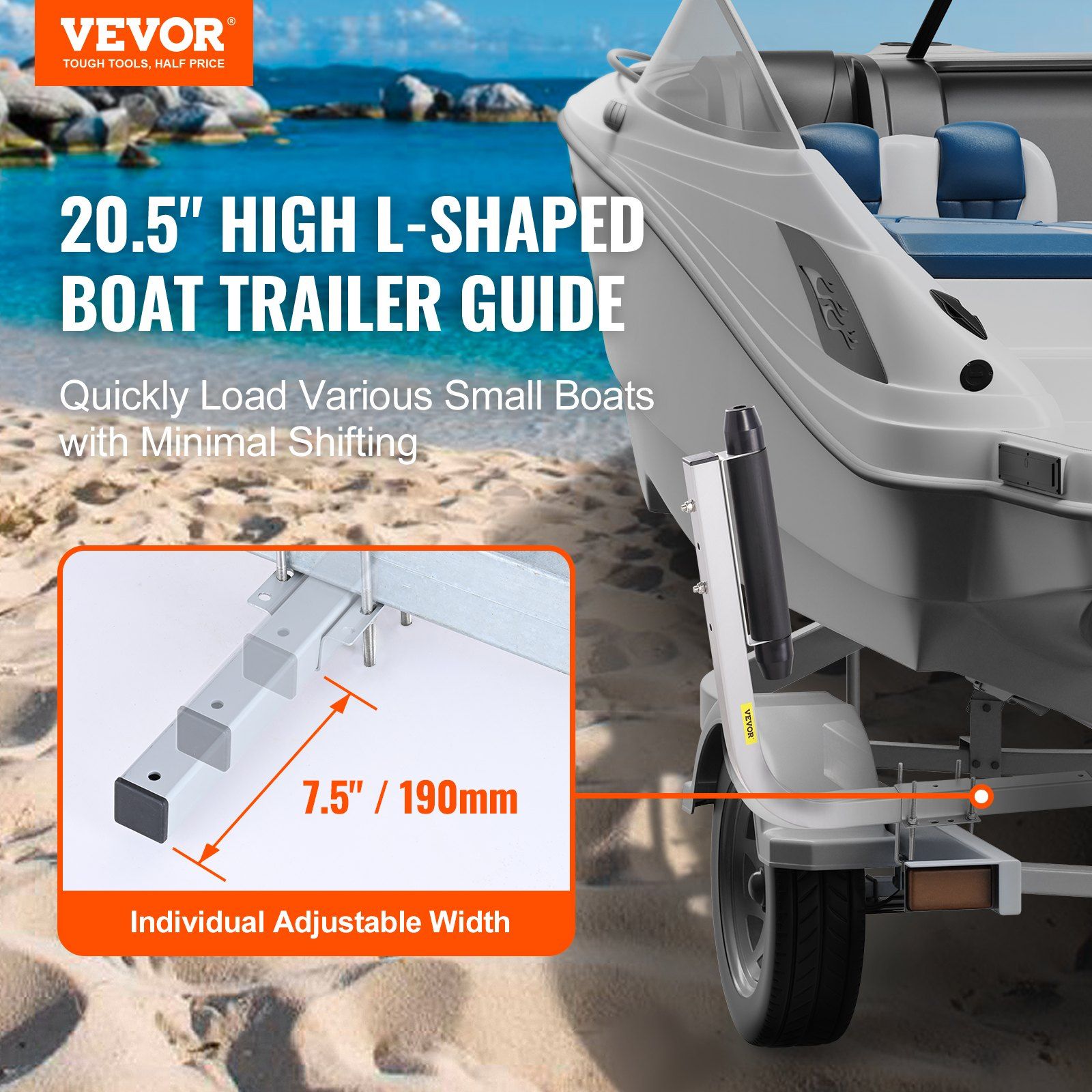 Boat Trailer Guide, 20.5" Adjustable Design Trailer Guide Poles, 2PCS Rustproof Steel Trailer Guide ons, V952-CTCDGLXLX000D34WRV0
