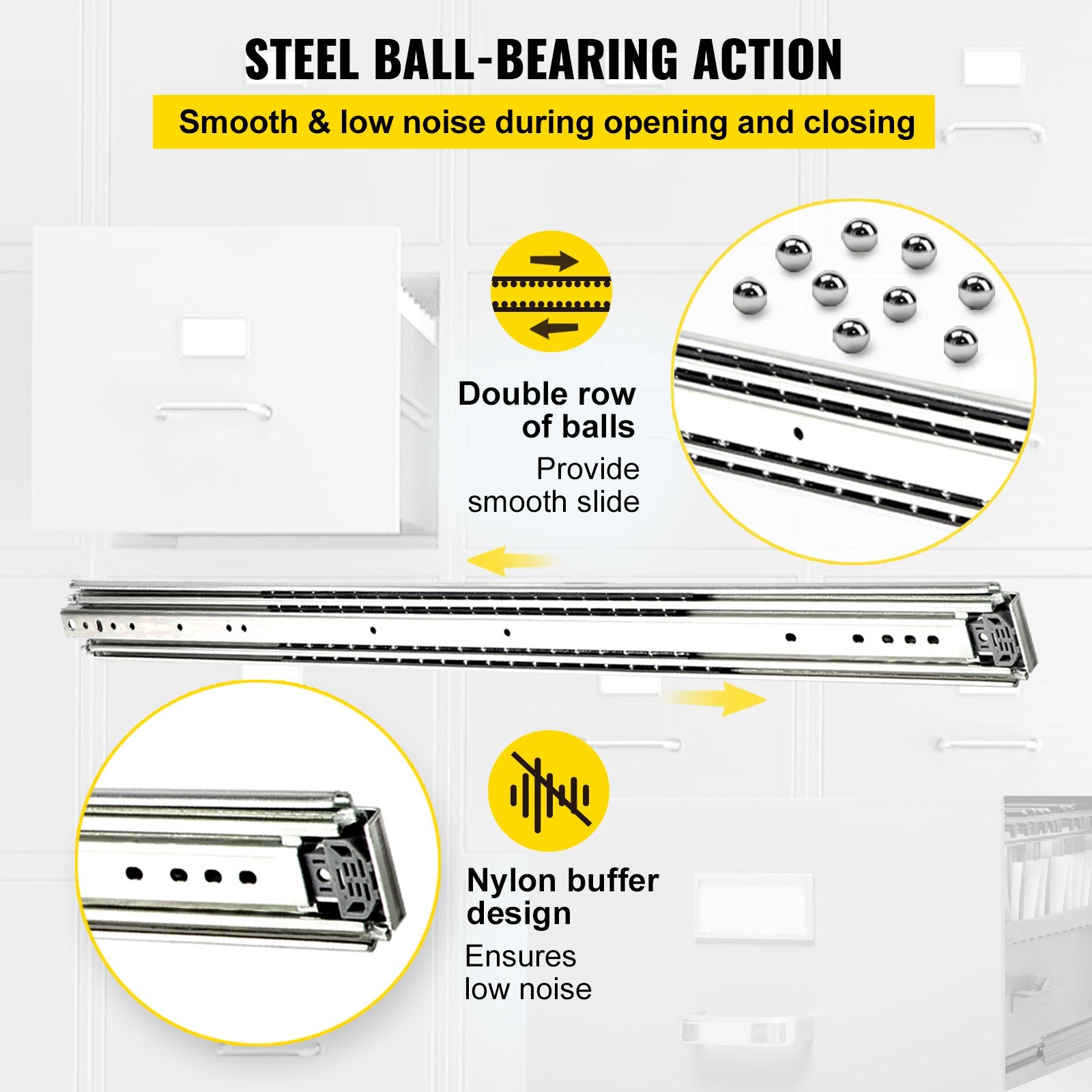 Drawer Slide Soft Close Drawer 1Pair 36" Ball Bearing Full Extension 500lb V952-CTDGBYCW50036FPZ4V0