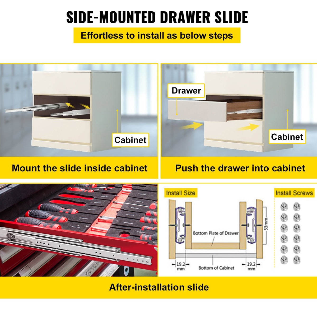 Drawer Slide Soft Close Drawer 1Pair 36" Ball Bearing Full Extension 500lb V952-CTDGBYCW50036FPZ4V0