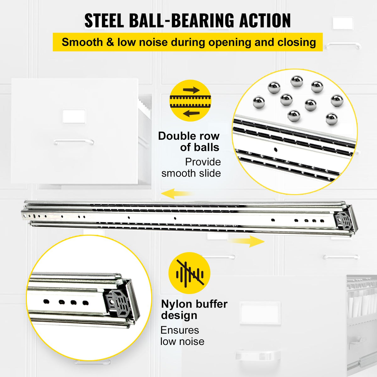 Drawer Slide Soft Close Drawer 1Pair 48" Ball Bearing Full Extension 500lb V952-CTDGBYCW500482ELXV0