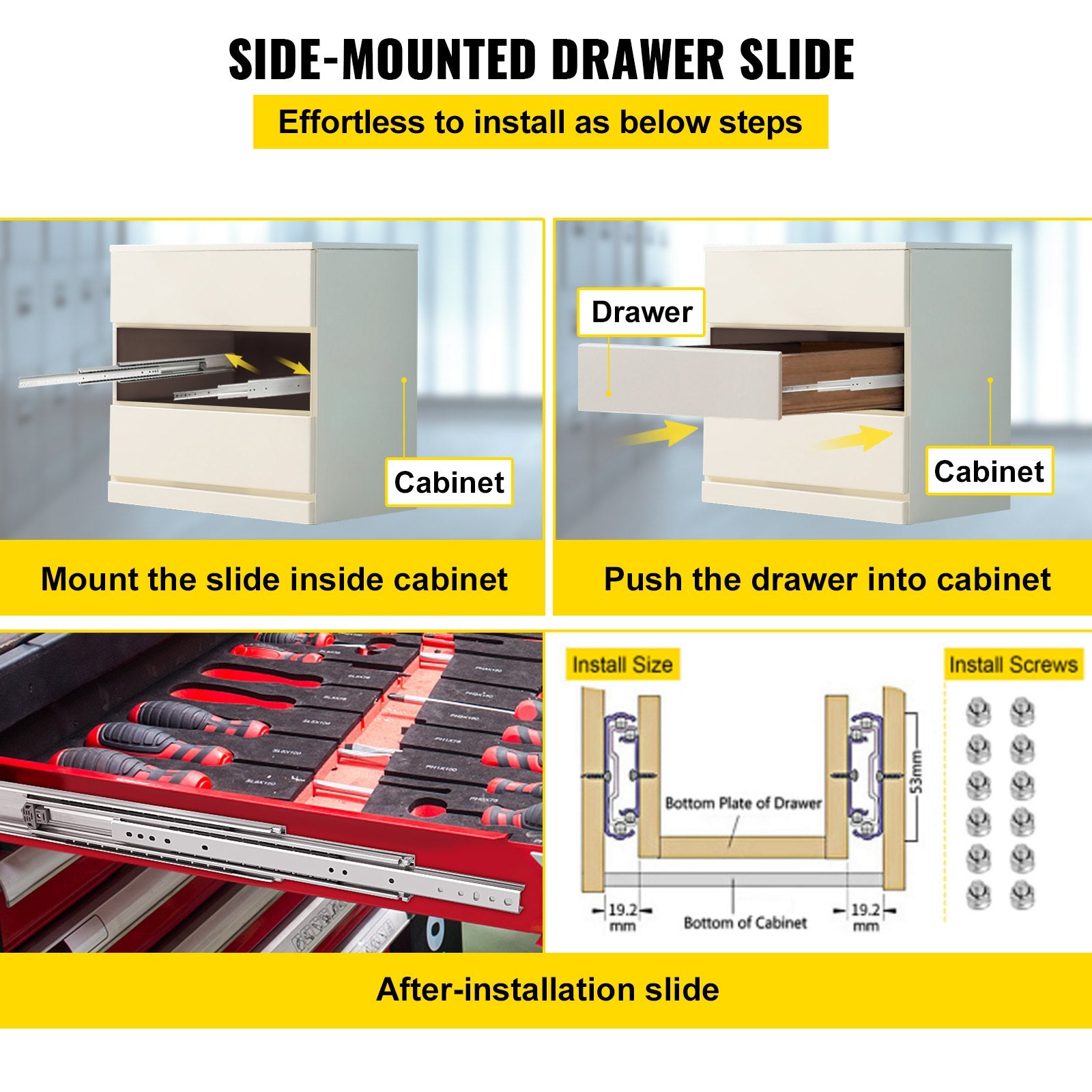 Drawer Slide Soft Close Drawer 1Pair 52" Ball Bearing Full Extension 500lb V952-CTDGBYCW50052HP23V0