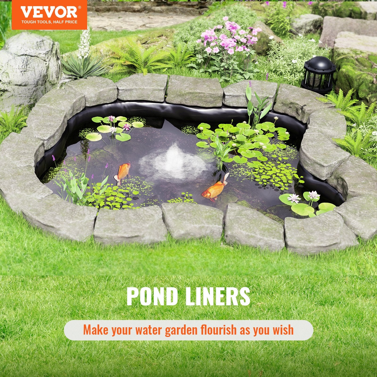 Pond Liner Fish Liner 10 x 15 ft 45 Mil EPDM Easy Cutting Underlayment V952-CTFSMHSEPDM10UJBQV0