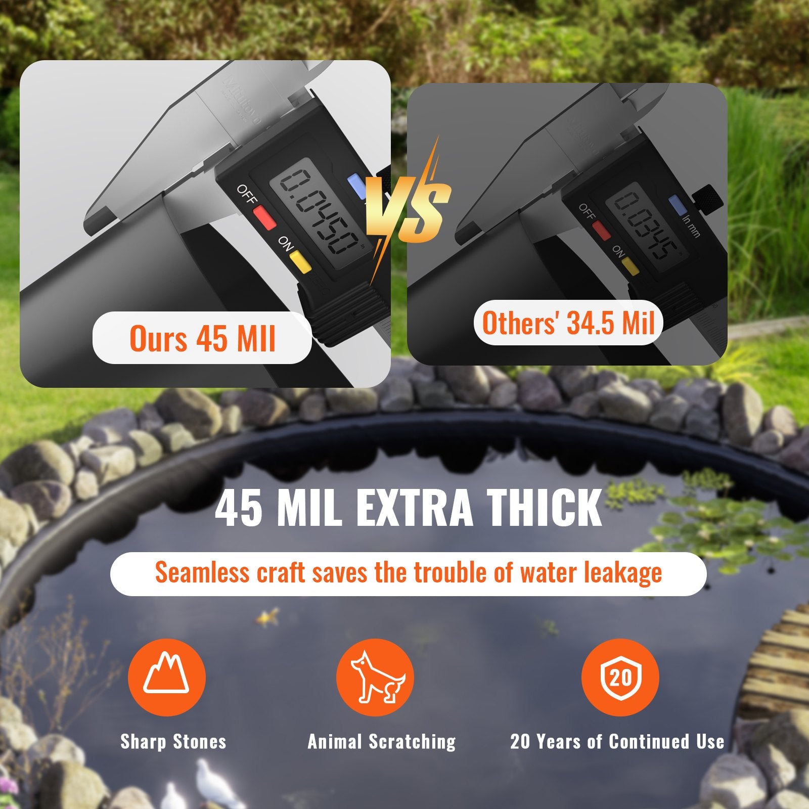Pond Liner Fish Liner 10 x 15 ft 45 Mil EPDM Easy Cutting Underlayment V952-CTFSMHSEPDM10UJBQV0