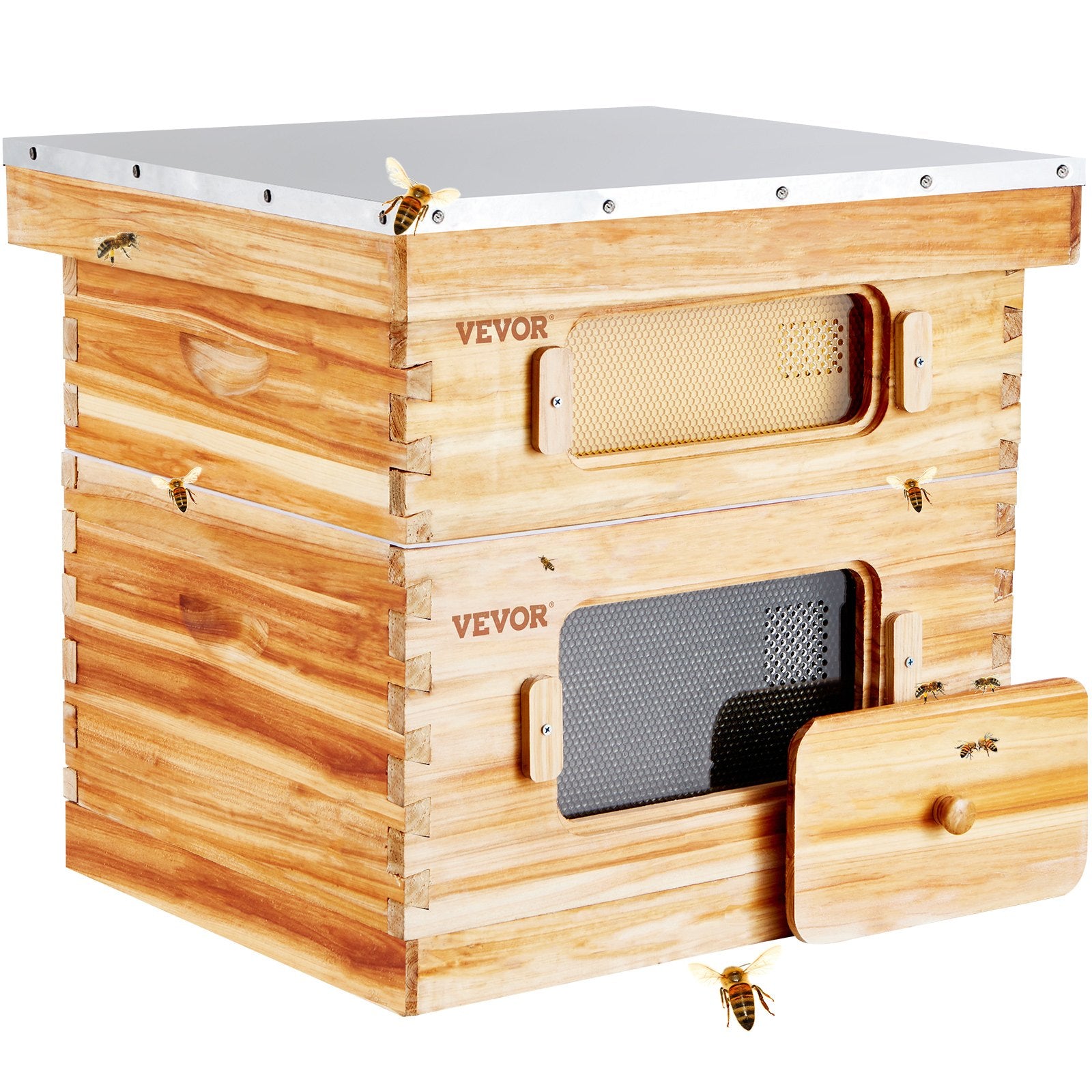 Bee Hive 20 Frame Bee Hives Starter Kit, Beeswax Coated Cedar Wood, 1 Deep + 1 Medium Bee Boxes Langstroth V952-CTFXSMSHX1ZHAS36XV0