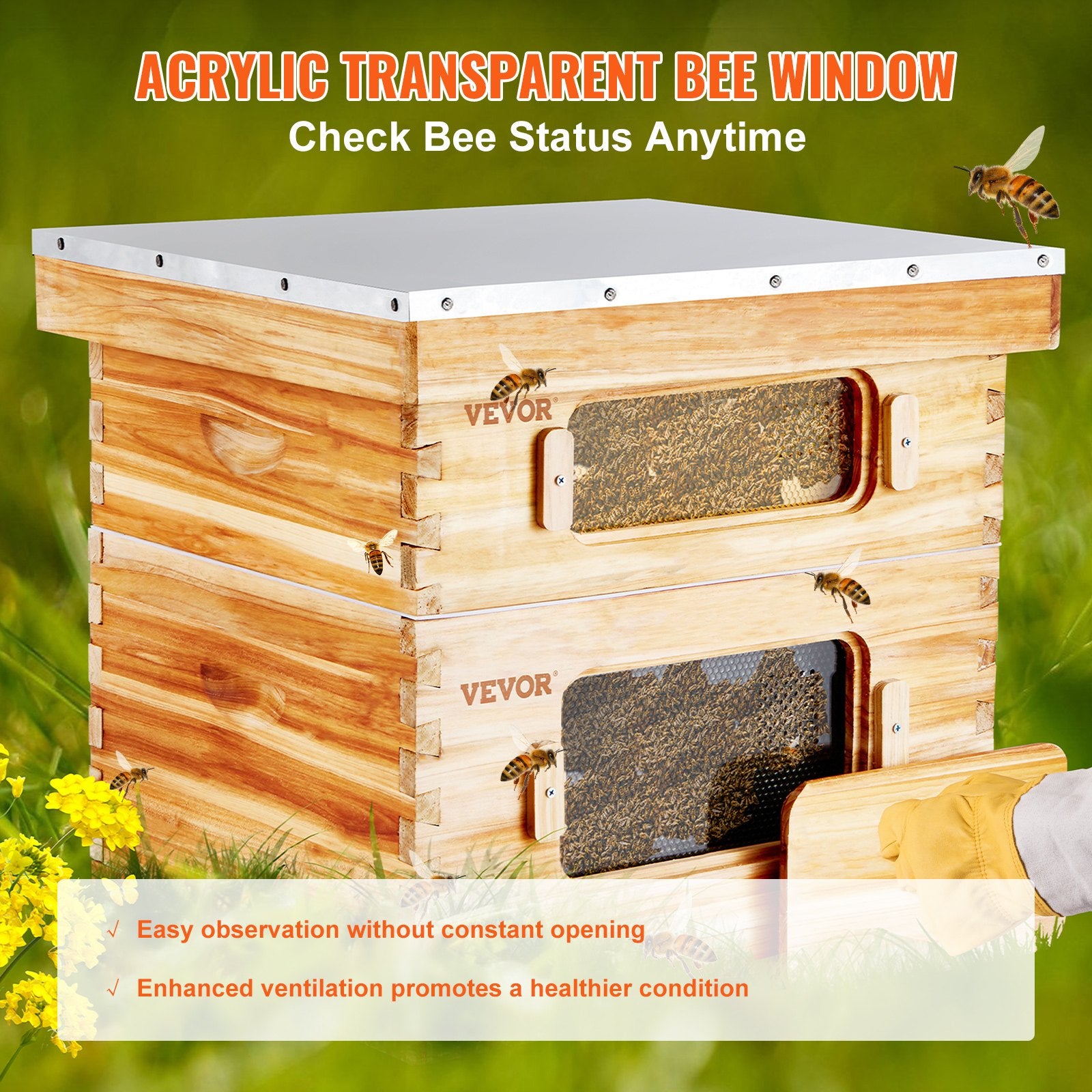 Bee Hive 20 Frame Bee Hives Starter Kit, Beeswax Coated Cedar Wood, 1 Deep + 1 Medium Bee Boxes Langstroth V952-CTFXSMSHX1ZHAS36XV0