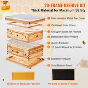 Bee Hive 20 Frame Bee Hives Starter Kit, Beeswax Coated Cedar Wood, 1 Deep + 1 Medium Bee Boxes Langstroth V952-CTFXSMSHX1ZHAS36XV0