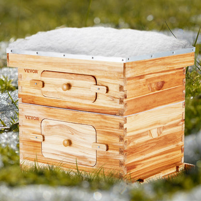 Bee Hive 20 Frame Bee Hives Starter Kit, Beeswax Coated Cedar Wood, 1 Deep + 1 Medium Bee Boxes Langstroth V952-CTFXSMSHX1ZHAS36XV0