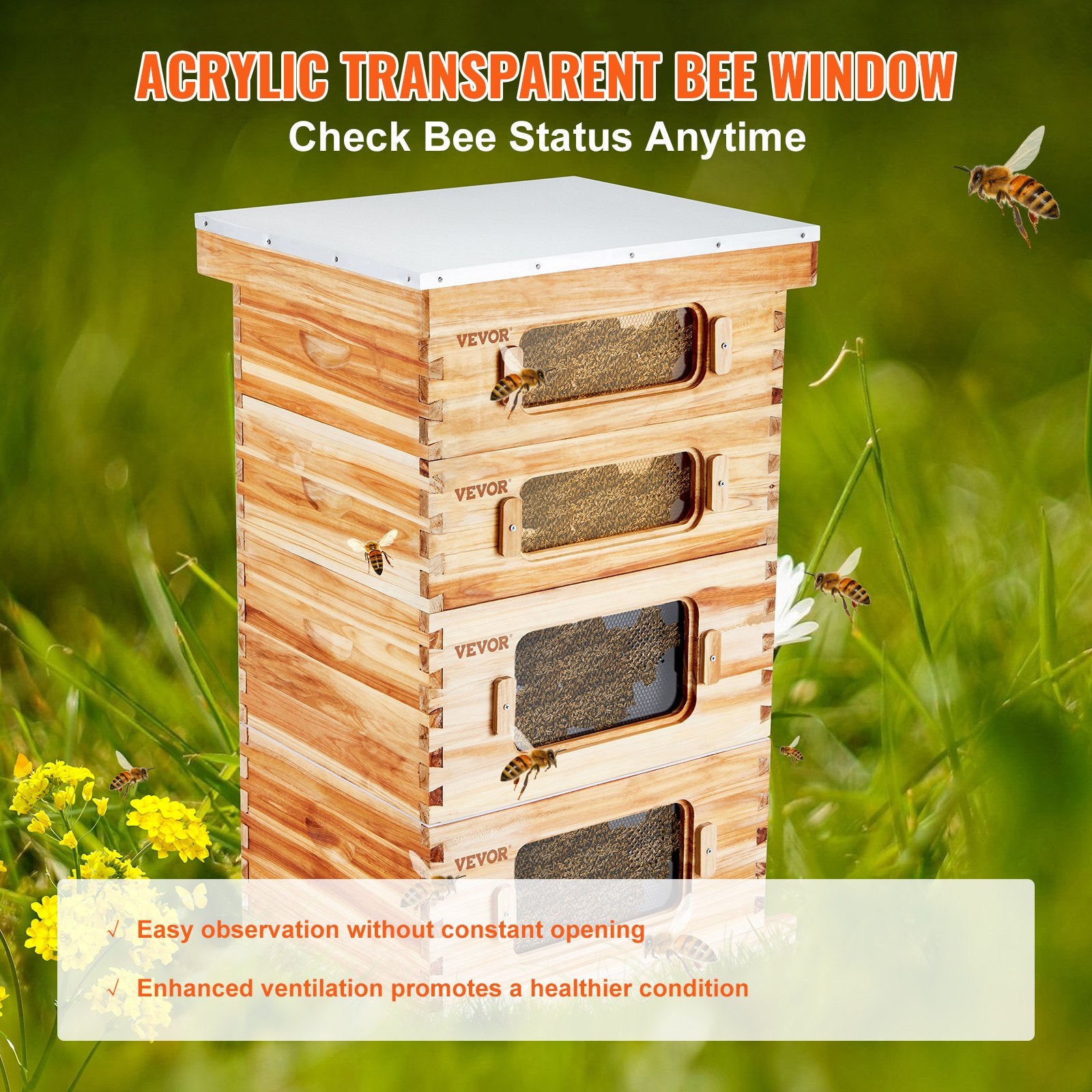 Bee Hive 40 Frame Bee Hives Starter Kit, Beeswax Coated Cedar Wood, 2 Deep + 2 Medium Bee Boxes Langstroth V952-CTFXSMSHX2ZH12ZO0V0