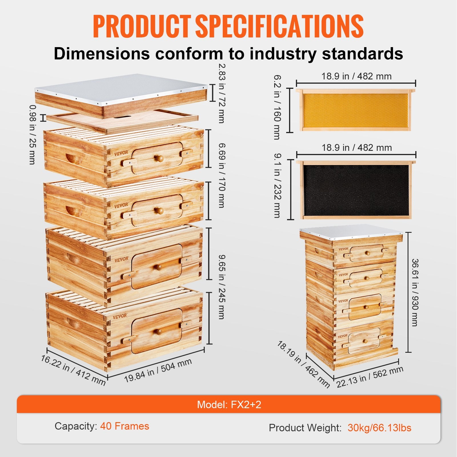 Bee Hive 40 Frame Bee Hives Starter Kit, Beeswax Coated Cedar Wood, 2 Deep + 2 Medium Bee Boxes Langstroth V952-CTFXSMSHX2ZH12ZO0V0