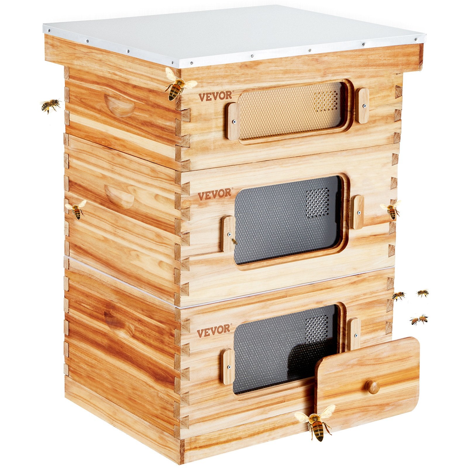 Bee Hive 30 Frame Bee Hives Starter Kit, Beeswax Coated Fir Wood, 2 Deep + 1 Medium Bee Boxes Langstroth V952-CTFXSMSHX2ZHGHAL4V0