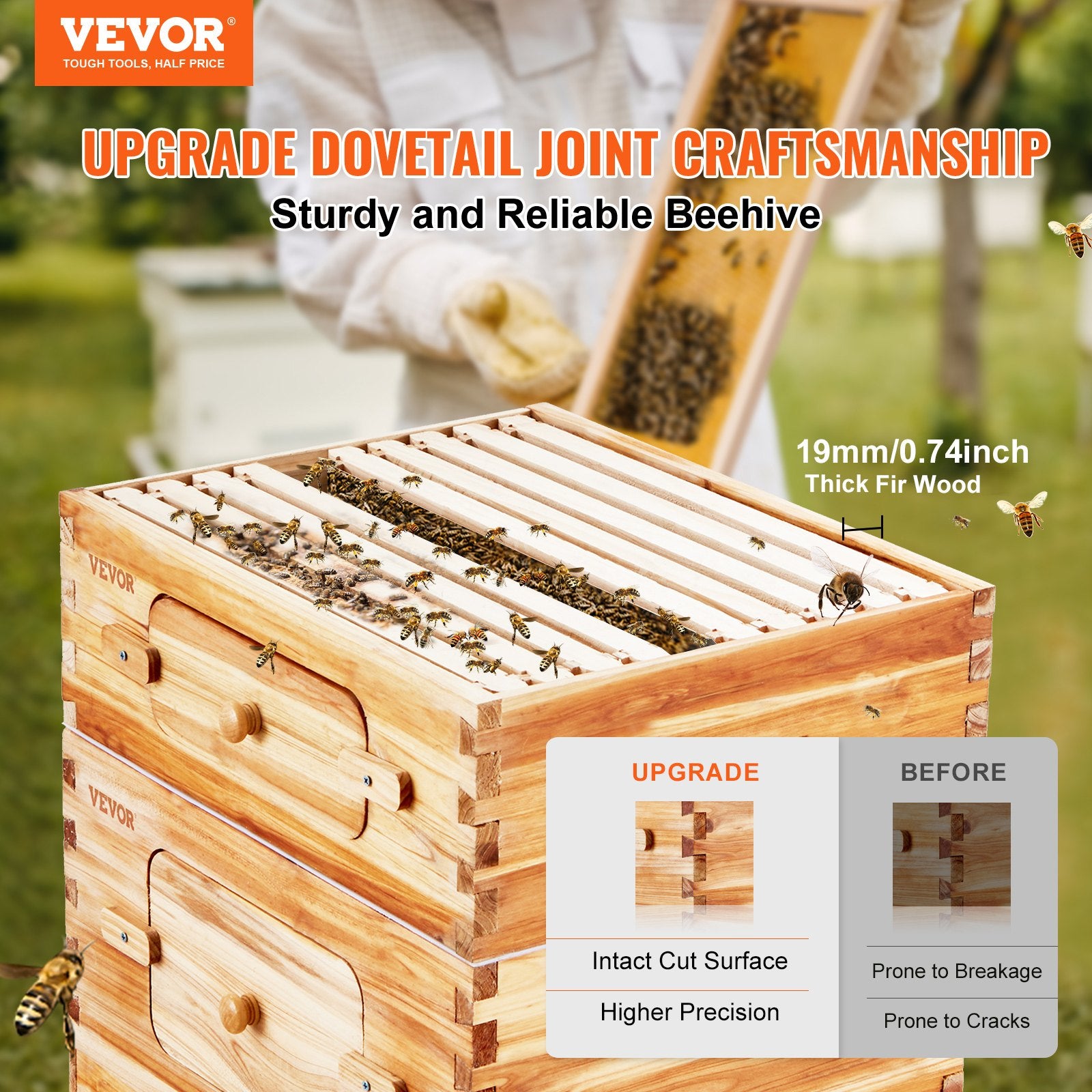Bee Hive 30 Frame Bee Hives Starter Kit, Beeswax Coated Fir Wood, 2 Deep + 1 Medium Bee Boxes Langstroth V952-CTFXSMSHX2ZHGHAL4V0