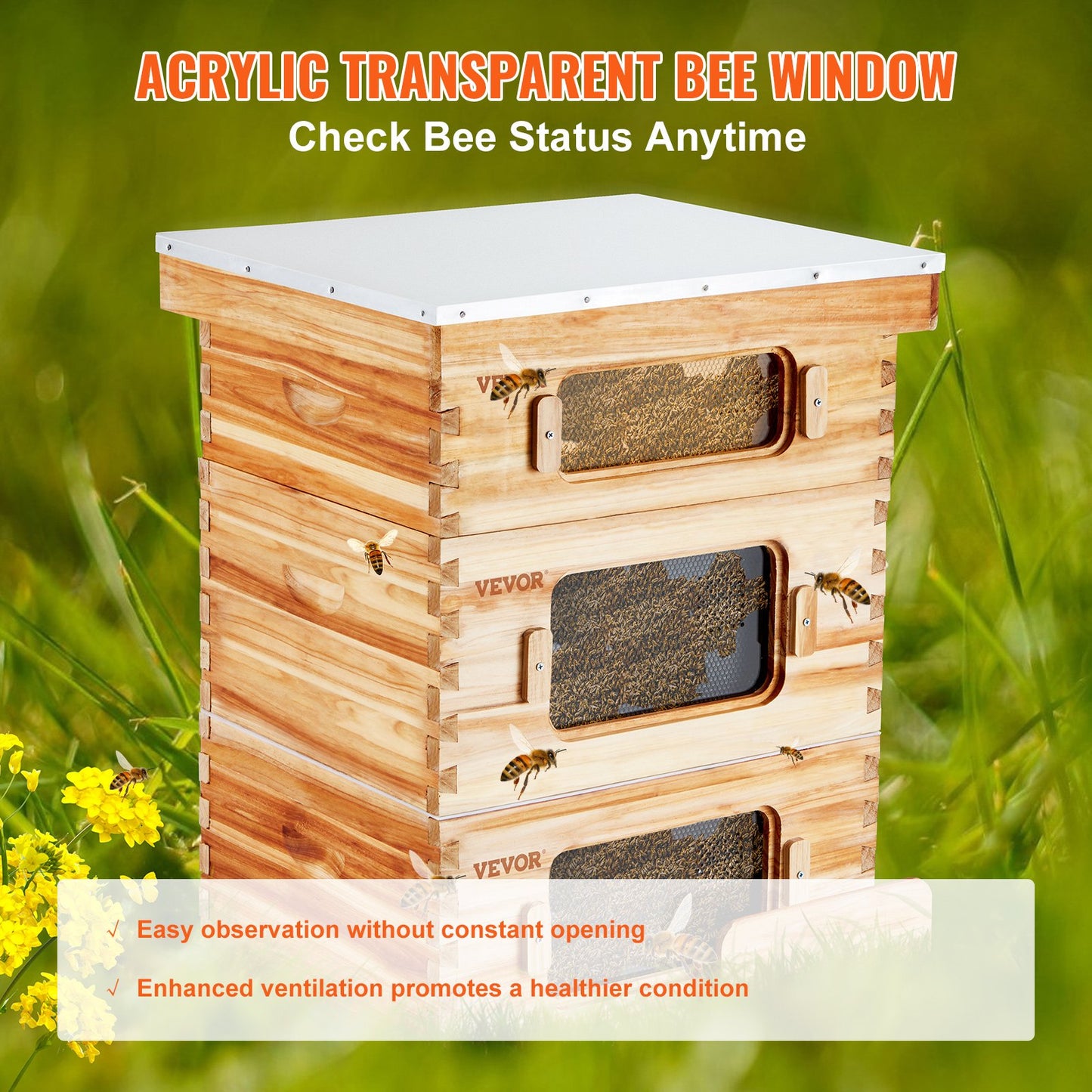 Bee Hive 30 Frame Bee Hives Starter Kit, Beeswax Coated Fir Wood, 2 Deep + 1 Medium Bee Boxes Langstroth V952-CTFXSMSHX2ZHGHAL4V0