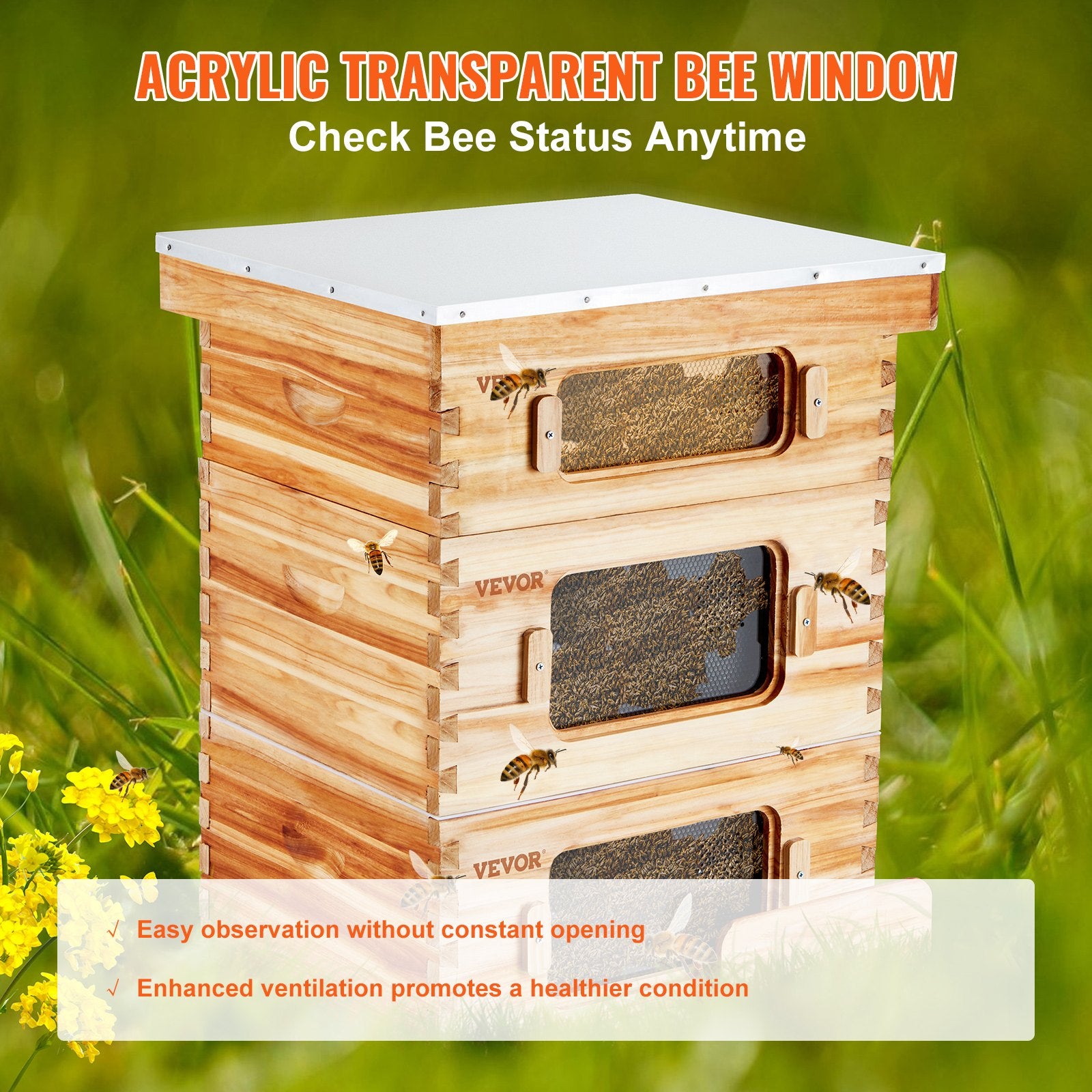 Bee Hive 30 Frame Bee Hives Starter Kit, Beeswax Coated Fir Wood, 2 Deep + 1 Medium Bee Boxes Langstroth V952-CTFXSMSHX2ZHGHAL4V0