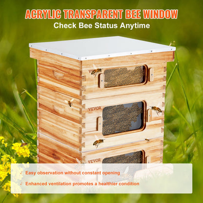 Bee Hive 30 Frame Bee Hives Starter Kit, Beeswax Coated Fir Wood, 2 Deep + 1 Medium Bee Boxes Langstroth V952-CTFXSMSHX2ZHGHAL4V0