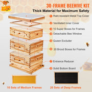 Bee Hive 30 Frame Bee Hives Starter Kit, Beeswax Coated Fir Wood, 2 Deep + 1 Medium Bee Boxes Langstroth V952-CTFXSMSHX2ZHGHAL4V0