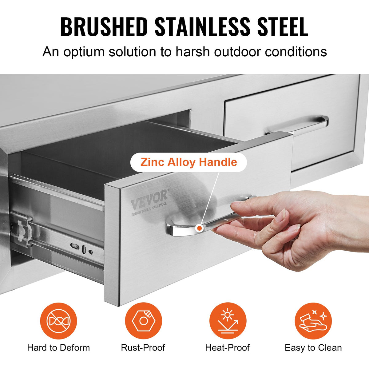 Outdoor Kitchen Drawers 30" W x 10" H x 20" D, Horizontal Double BBQ Access Drawers Stainless Steel with V952-CTG30X10X20000001V0