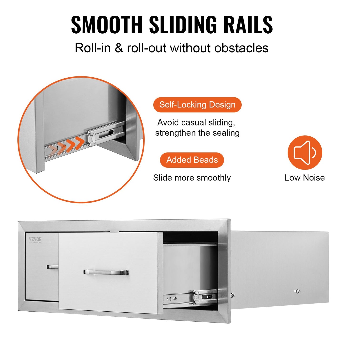 Outdoor Kitchen Drawers 30" W x 10" H x 20" D, Horizontal Double BBQ Access Drawers Stainless Steel with V952-CTG30X10X20000001V0