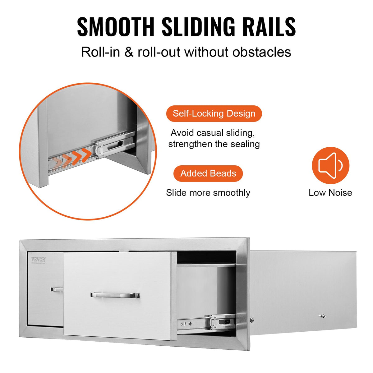 Outdoor Kitchen Drawers 30" W x 10" H x 20" D, Horizontal Double BBQ Access Drawers Stainless Steel with V952-CTG30X10X20000001V0