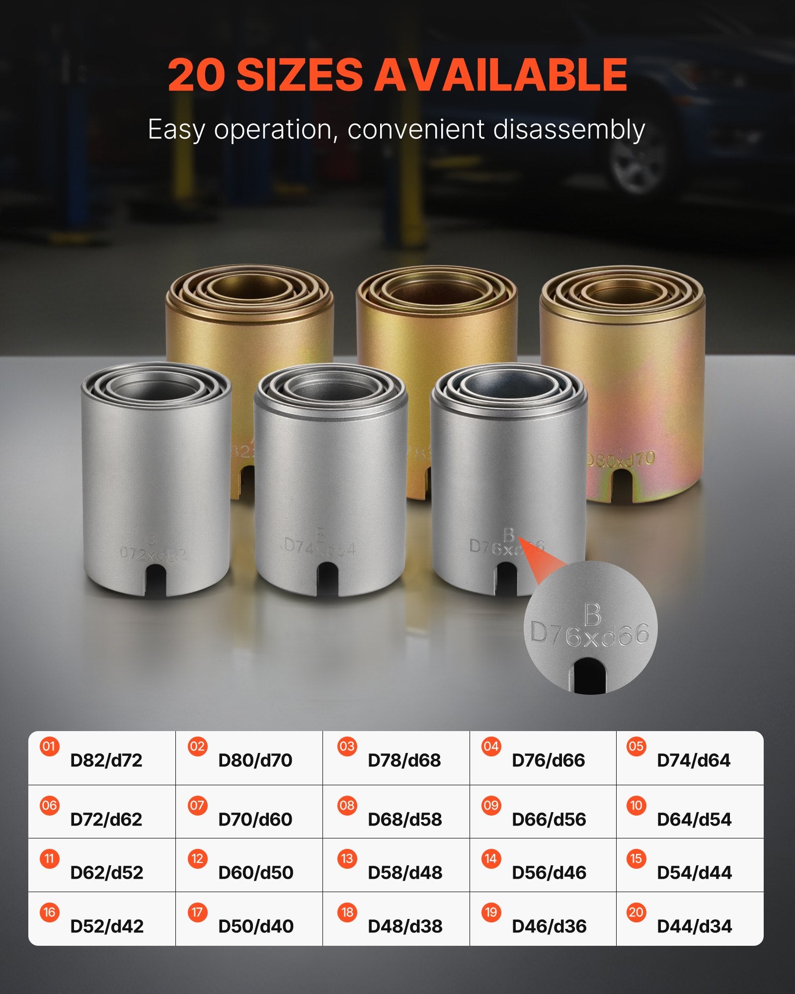 Pull and Press Sleeve Kit, 26 PCS, Steel Bush Removal Insertion Sleeve Tools with Carrying Case, Compatible V952-CTQCQTZ26JT0E8TU9002V0
