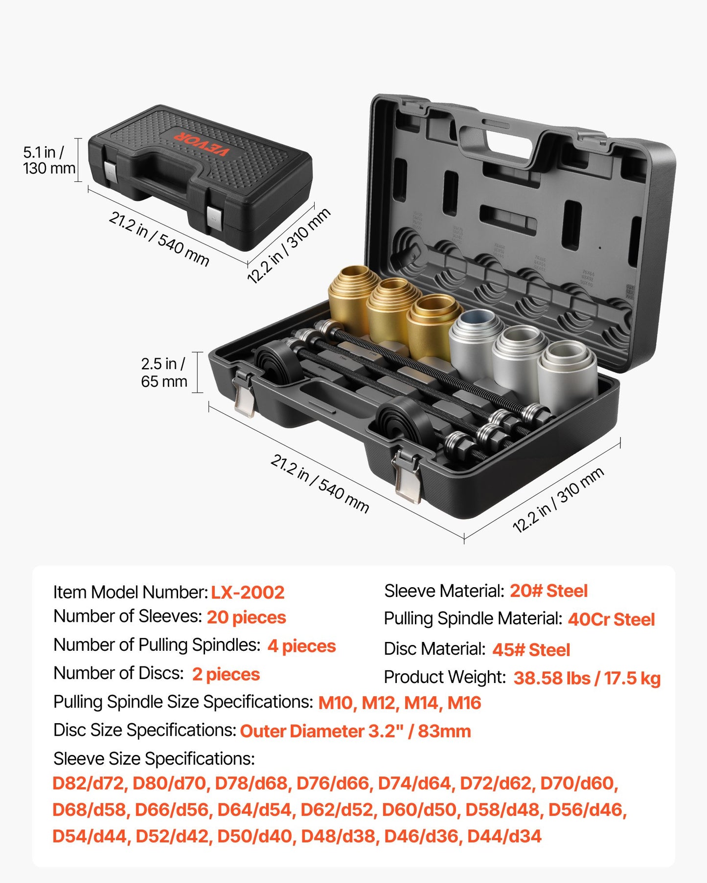 Pull and Press Sleeve Kit, 26 PCS, Steel Bush Removal Insertion Sleeve Tools with Carrying Case, Compatible V952-CTQCQTZ26JT0E8TU9002V0