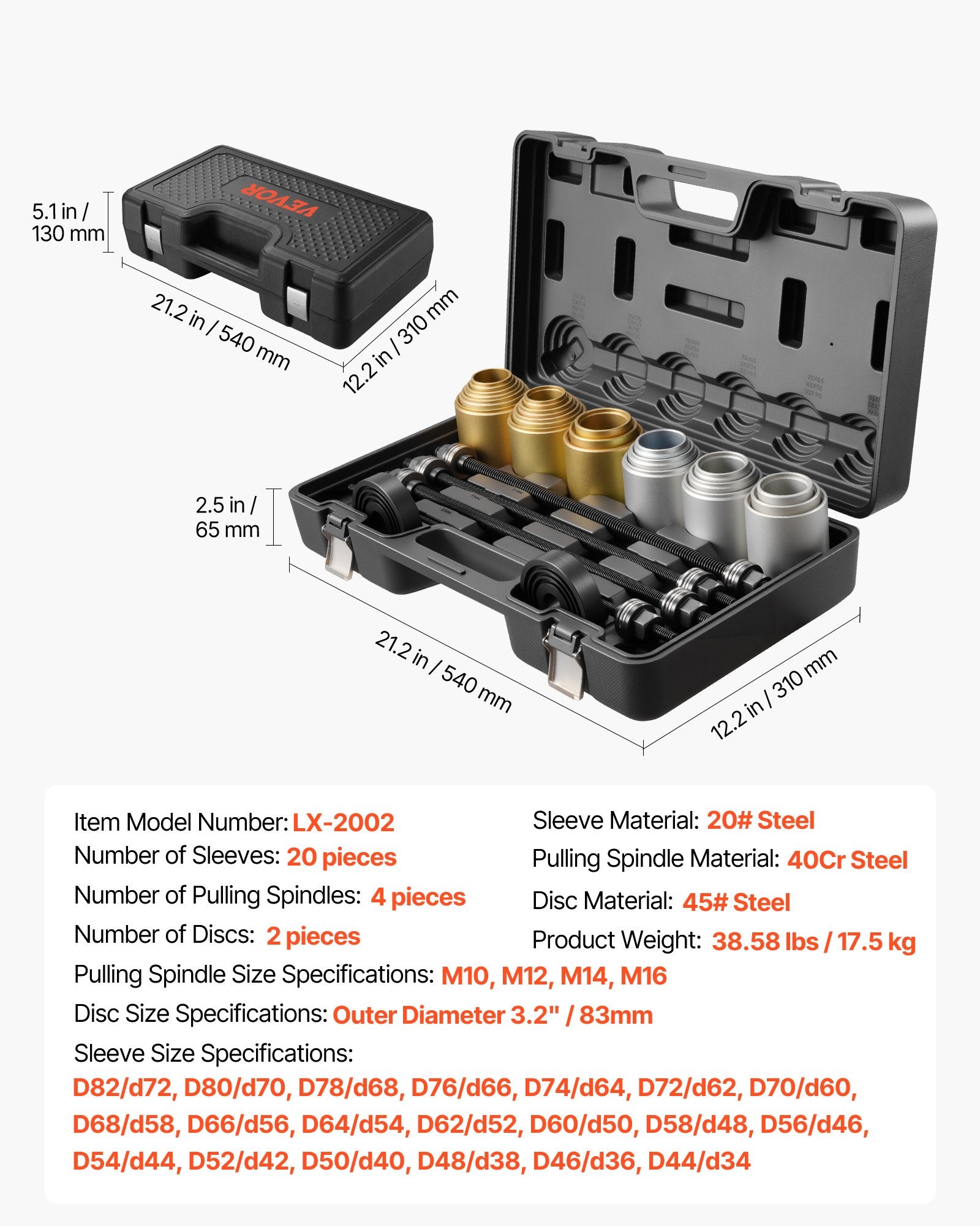 Pull and Press Sleeve Kit, 26 PCS, Steel Bush Removal Insertion Sleeve Tools with Carrying Case, Compatible V952-CTQCQTZ26JT0E8TU9002V0
