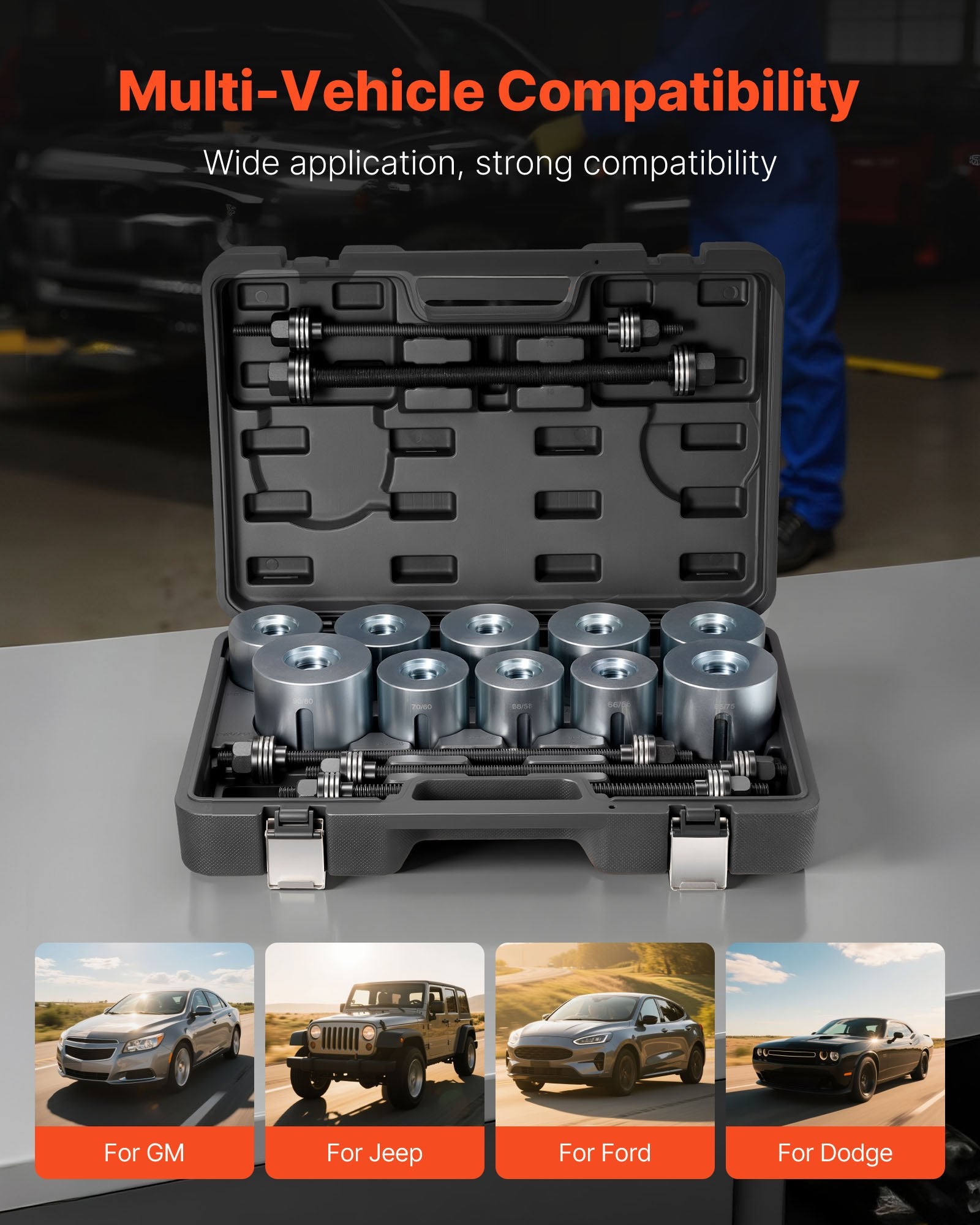 Pull and Press Sleeve Kit, 27 PCS, Steel Bush Removal Insertion Sleeve Tools with Carrying Case, Compatible V952-CTQCQTZ27JT0S6JTC002V0