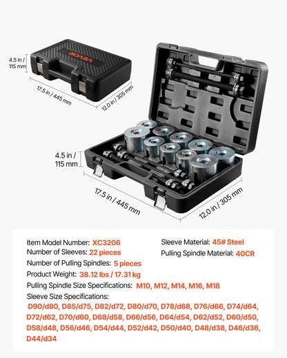 Pull and Press Sleeve Kit, 27 PCS, Steel Bush Removal Insertion Sleeve Tools with Carrying Case, Compatible V952-CTQCQTZ27JT0S6JTC002V0