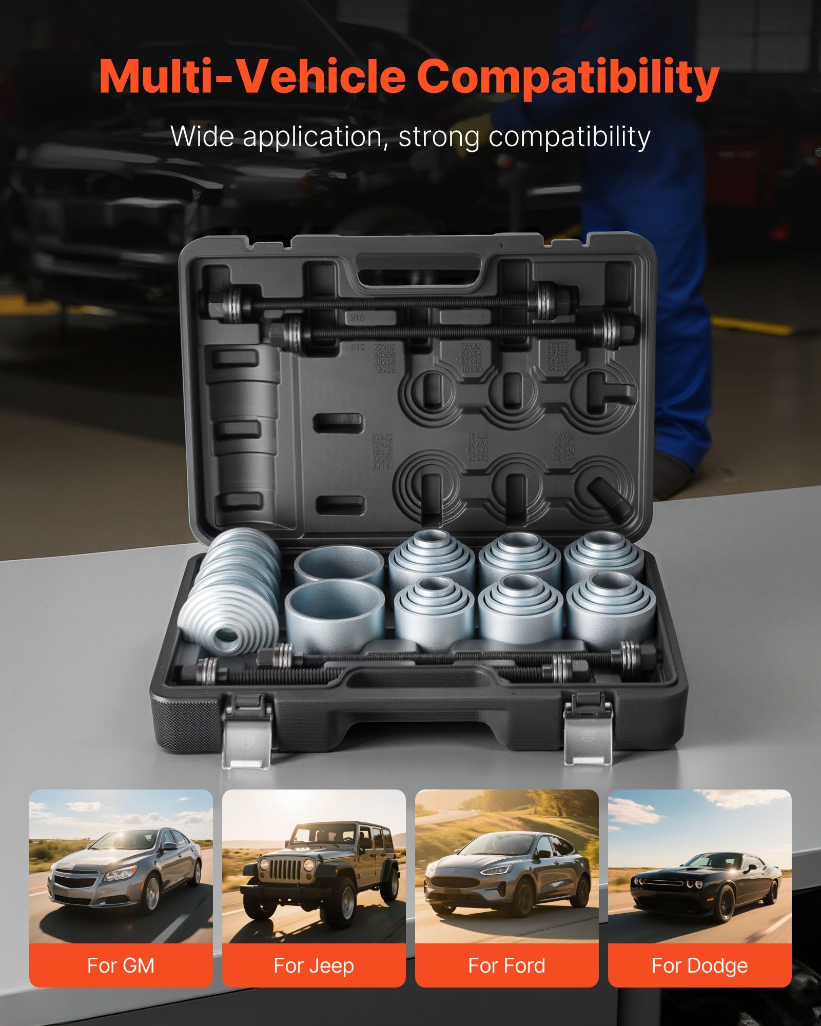 Pull and Press Sleeve Kit, 36 PCS, Steel Bush Removal Insertion Sleeve Tools with Carrying Case, Compatible V952-CTQCQTZ36JT0JI3U0002V0