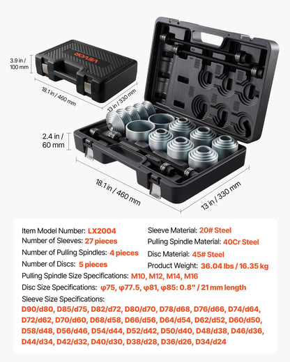 Pull and Press Sleeve Kit, 36 PCS, Steel Bush Removal Insertion Sleeve Tools with Carrying Case, Compatible V952-CTQCQTZ36JT0JI3U0002V0