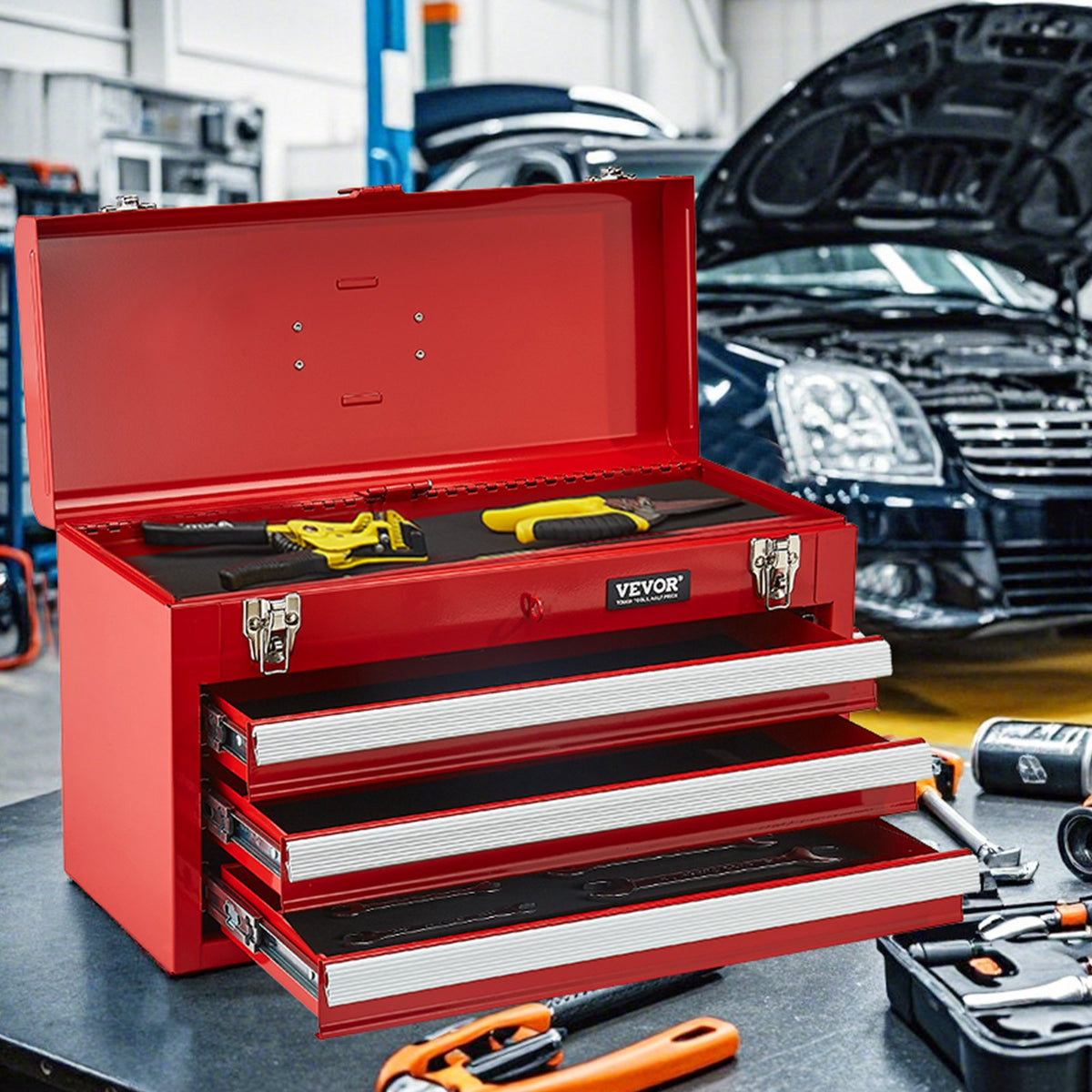 Tool Box 520 mm Portable Metal Tool Box 3 Drawers Tool Organizer Red V952-CTSBXSGJX20IEYVN5V0