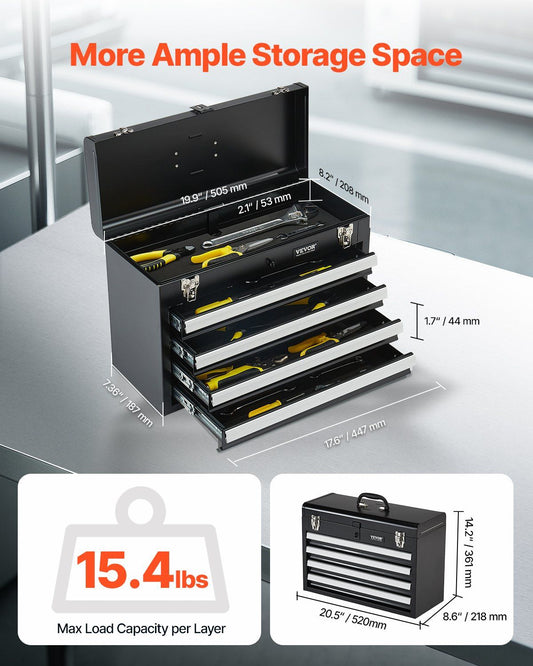 Metal Tool Box, 20.5-inch, Portable Metal Tool Box with 4 Drawers, Small Tool Chest with EVA Liners, Ball V952-CTSBXSGJX20ILXNNKV0