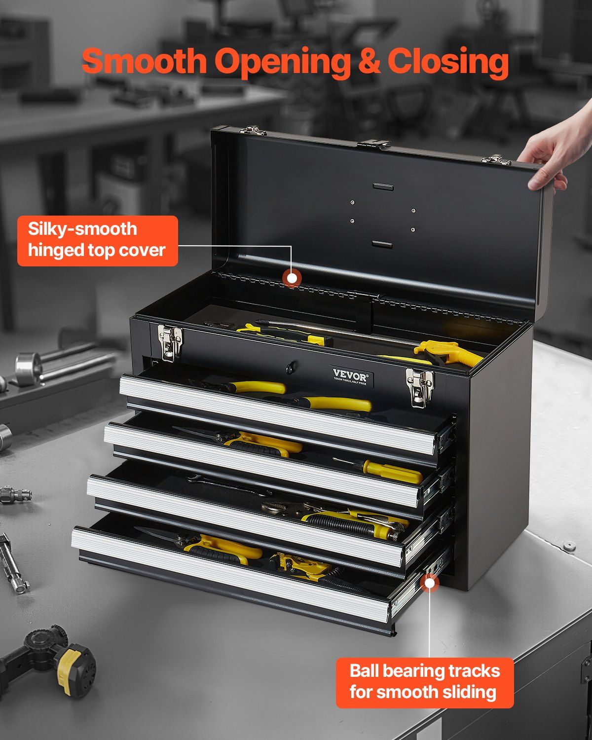 Metal Tool Box, 20.5-inch, Portable Metal Tool Box with 4 Drawers, Small Tool Chest with EVA Liners, Ball V952-CTSBXSGJX20ILXNNKV0