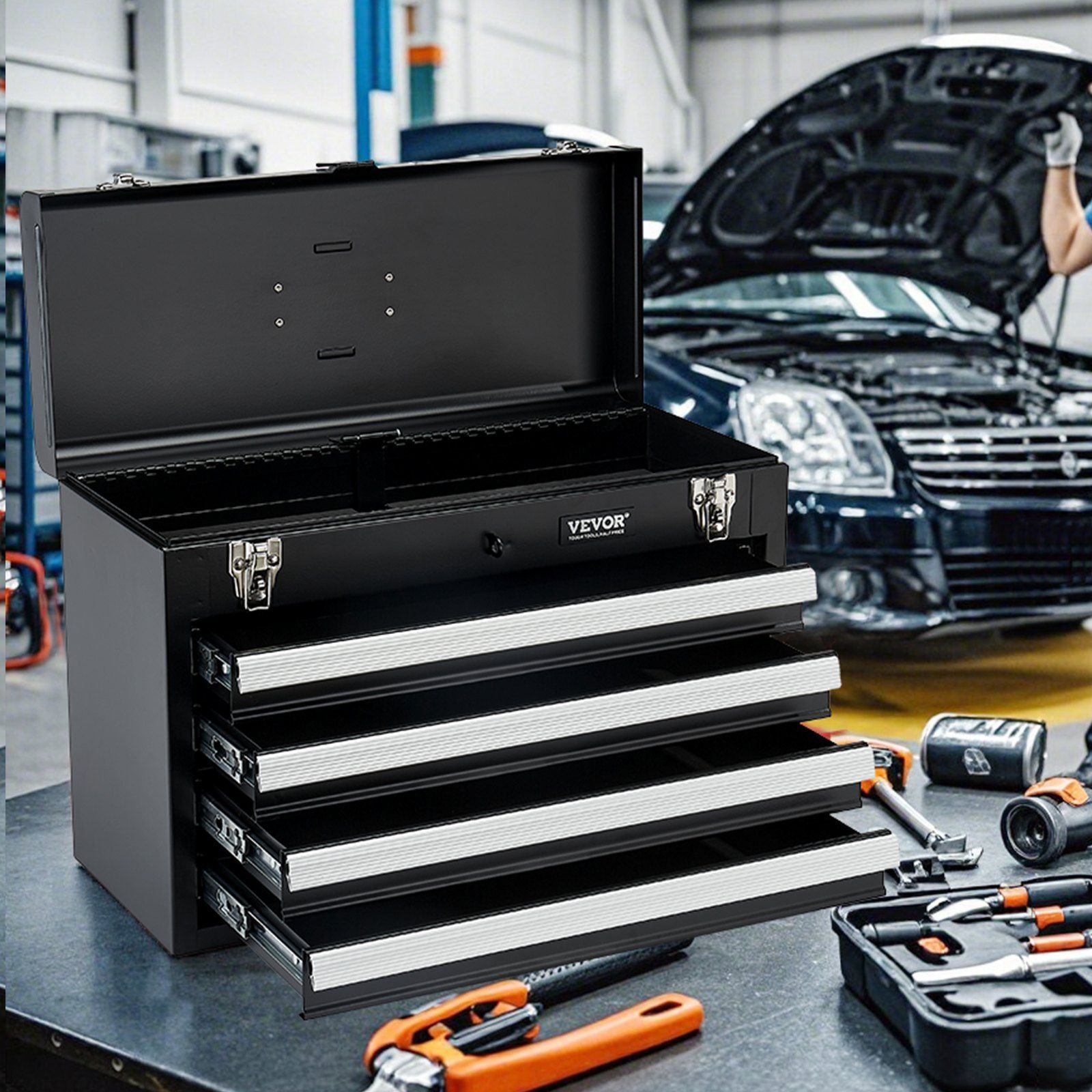 Metal Tool Box, 20.5-inch, Portable Metal Tool Box with 4 Drawers, Small Tool Chest with EVA Liners, Ball V952-CTSBXSGJX20ILXNNKV0