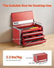 Metal Tool Box, 8.6-inch, Portable Metal Tool Box with 3 Drawers, Small Tool Chest with EVA Liners and PP V952-CTSBXSGJX86I00F7ZV0