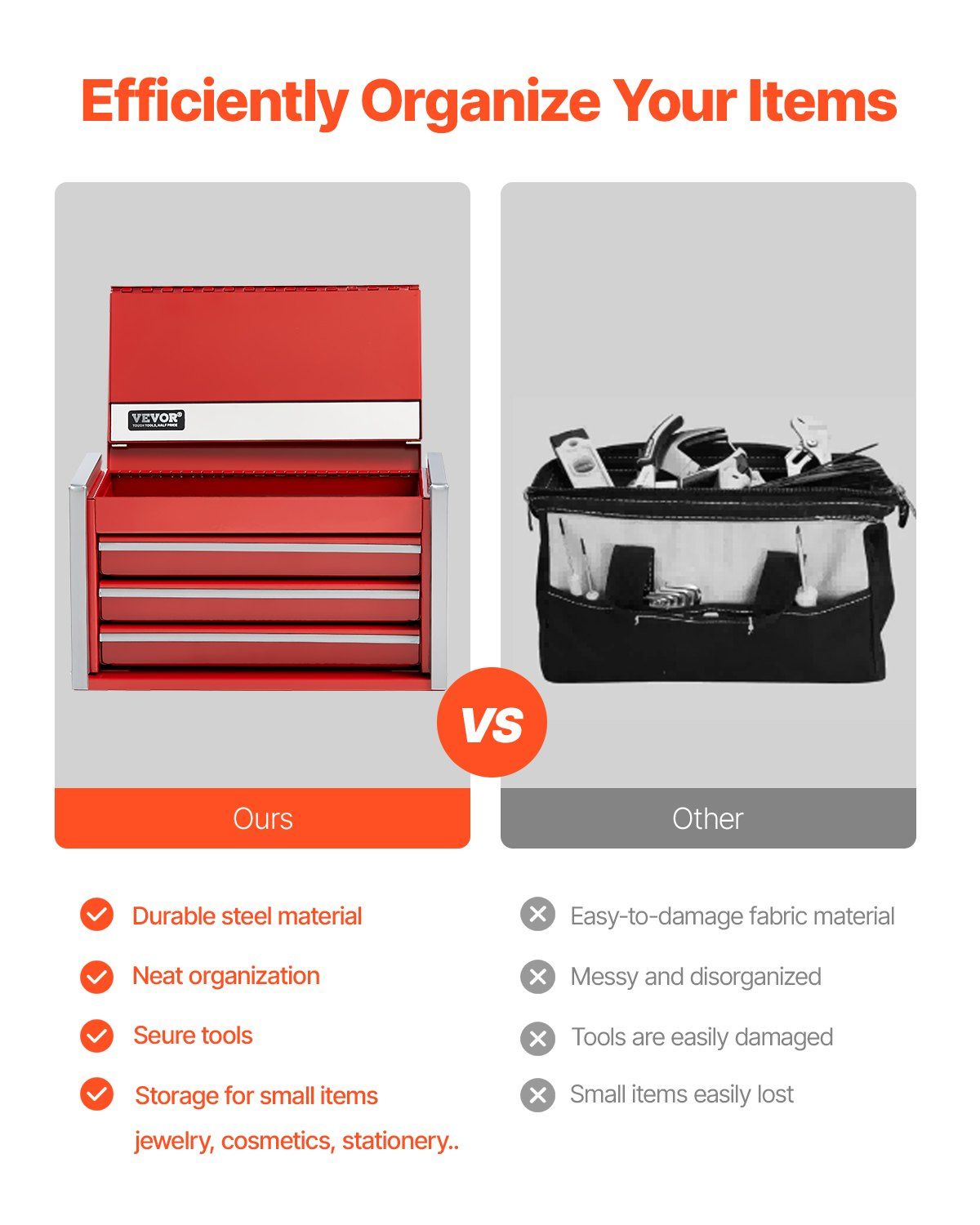 Metal Tool Box, 8.6-inch, Portable Metal Tool Box with 3 Drawers, Small Tool Chest with EVA Liners and PP V952-CTSBXSGJX86I00F7ZV0