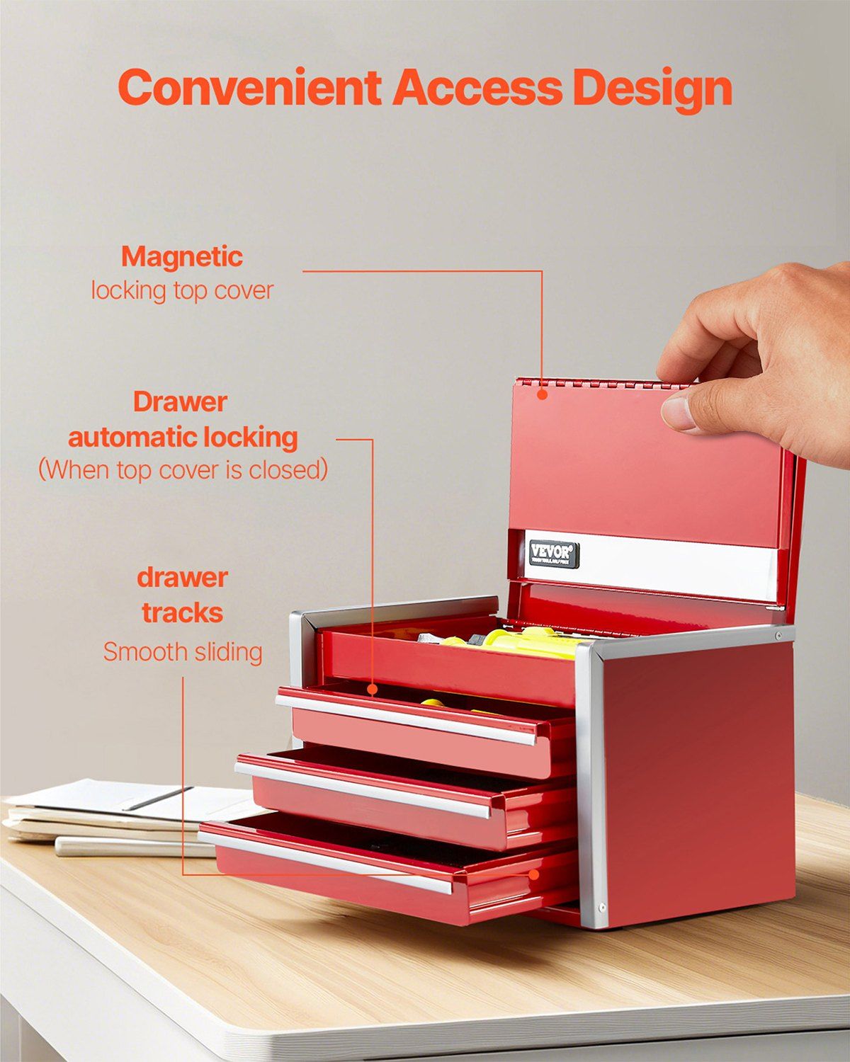 Metal Tool Box, 8.6-inch, Portable Metal Tool Box with 3 Drawers, Small Tool Chest with EVA Liners and PP V952-CTSBXSGJX86I00F7ZV0