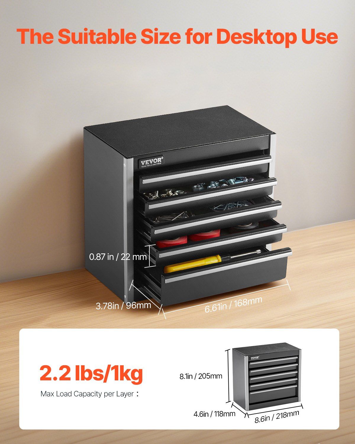 Metal Tool Box, 8.6-inch, Portable Metal Tool Box with 5 Drawers, Small Tool Chest with EVA Liners and PP V952-CTSBXSGJX86I4GRVMV0