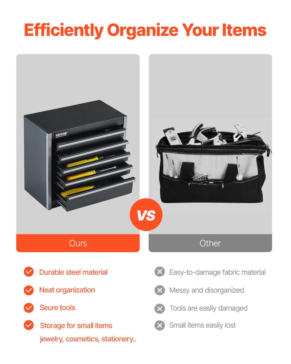 Metal Tool Box, 8.6-inch, Portable Metal Tool Box with 5 Drawers, Small Tool Chest with EVA Liners and PP V952-CTSBXSGJX86I4GRVMV0
