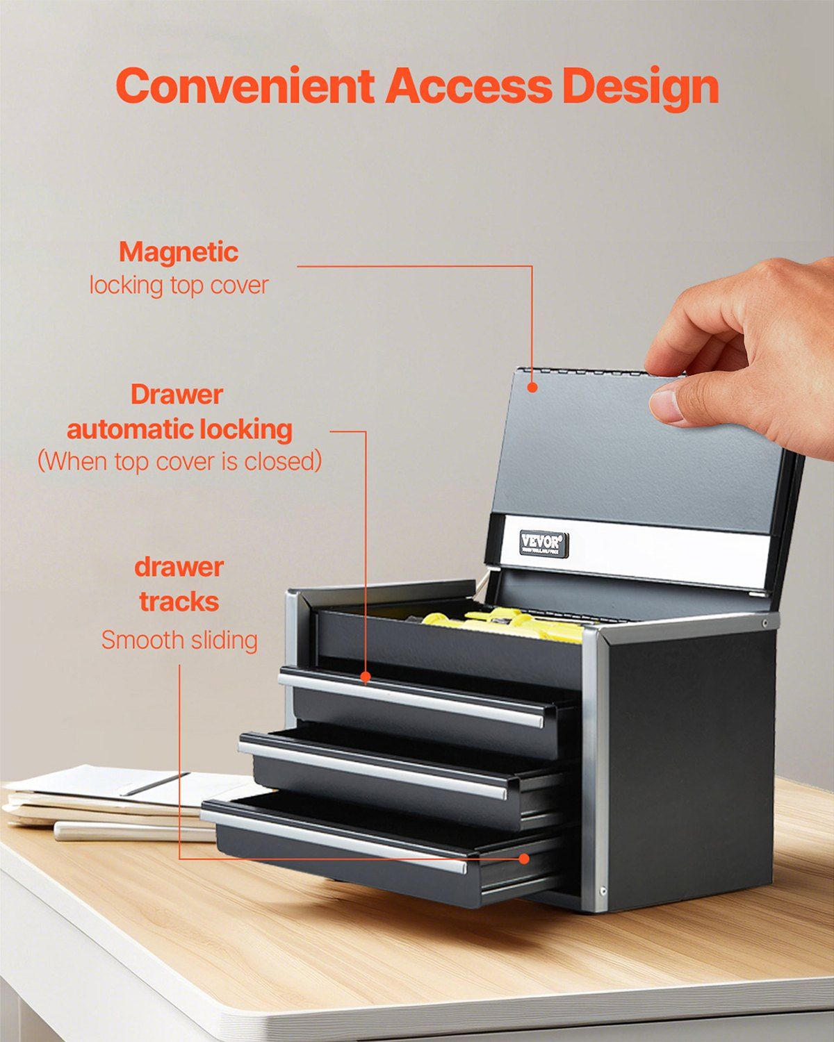 Metal Tool Box, 8.6-inch, Portable Metal Tool Box with 3 Drawers, Small Tool Chest with EVA Liners and PP V952-CTSBXSGJX86IACUDAV0