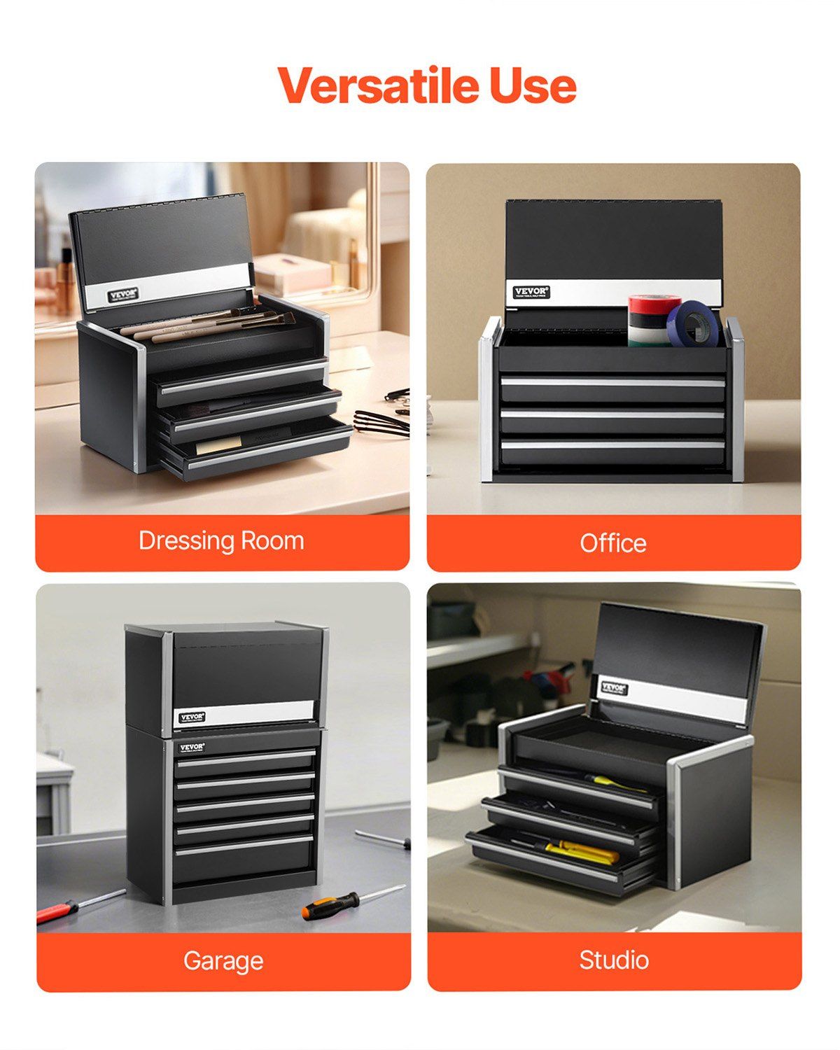 Metal Tool Box, 8.6-inch, Portable Metal Tool Box with 3 Drawers, Small Tool Chest with EVA Liners and PP V952-CTSBXSGJX86IACUDAV0